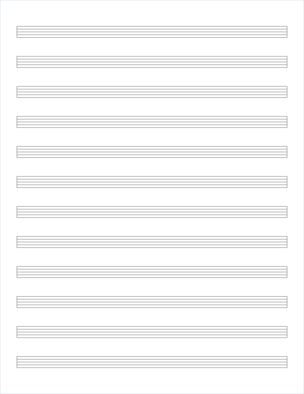 Printable music staff paper PDF preview, US Letter