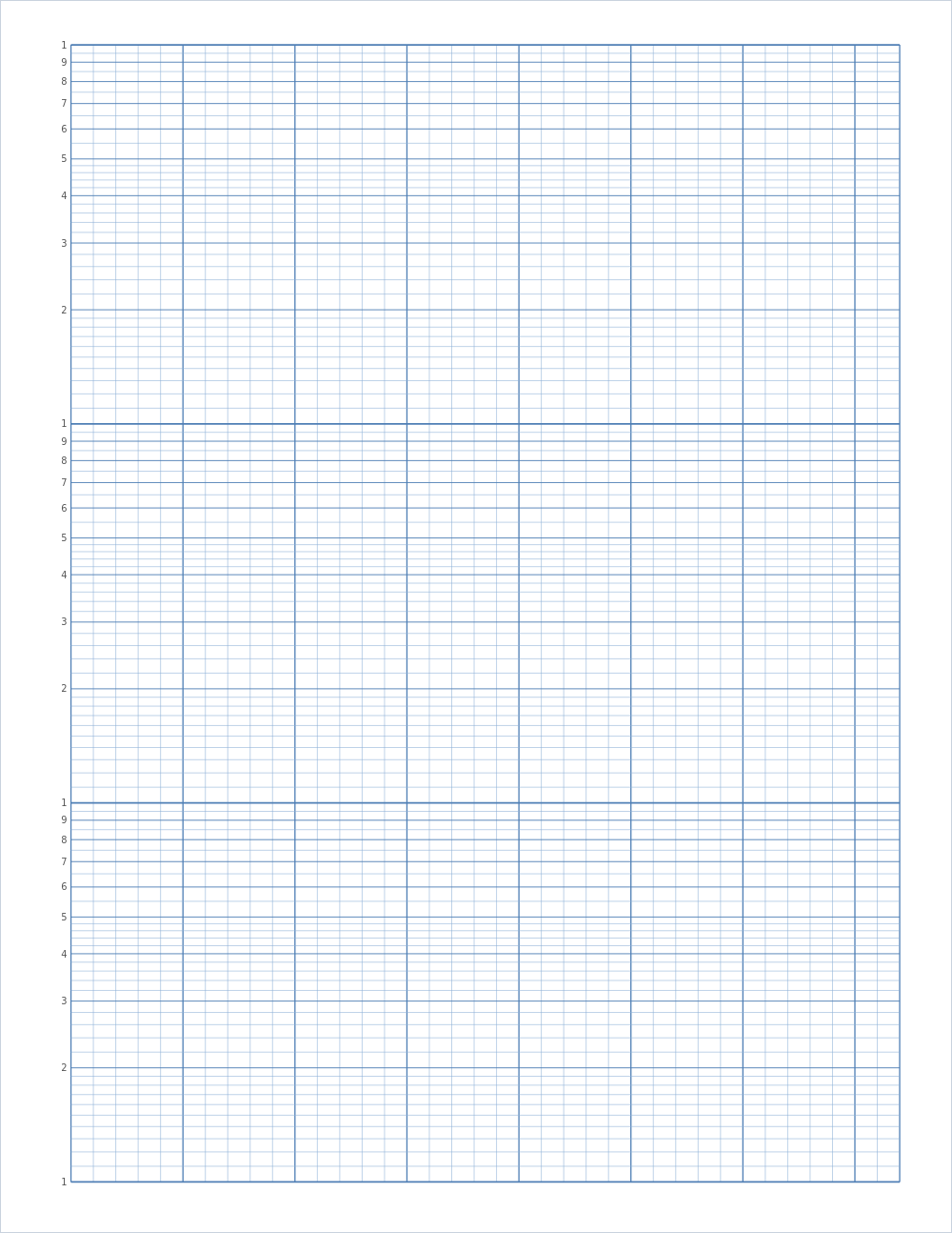 Printable semi-log graph paper PDF preview, US Letter