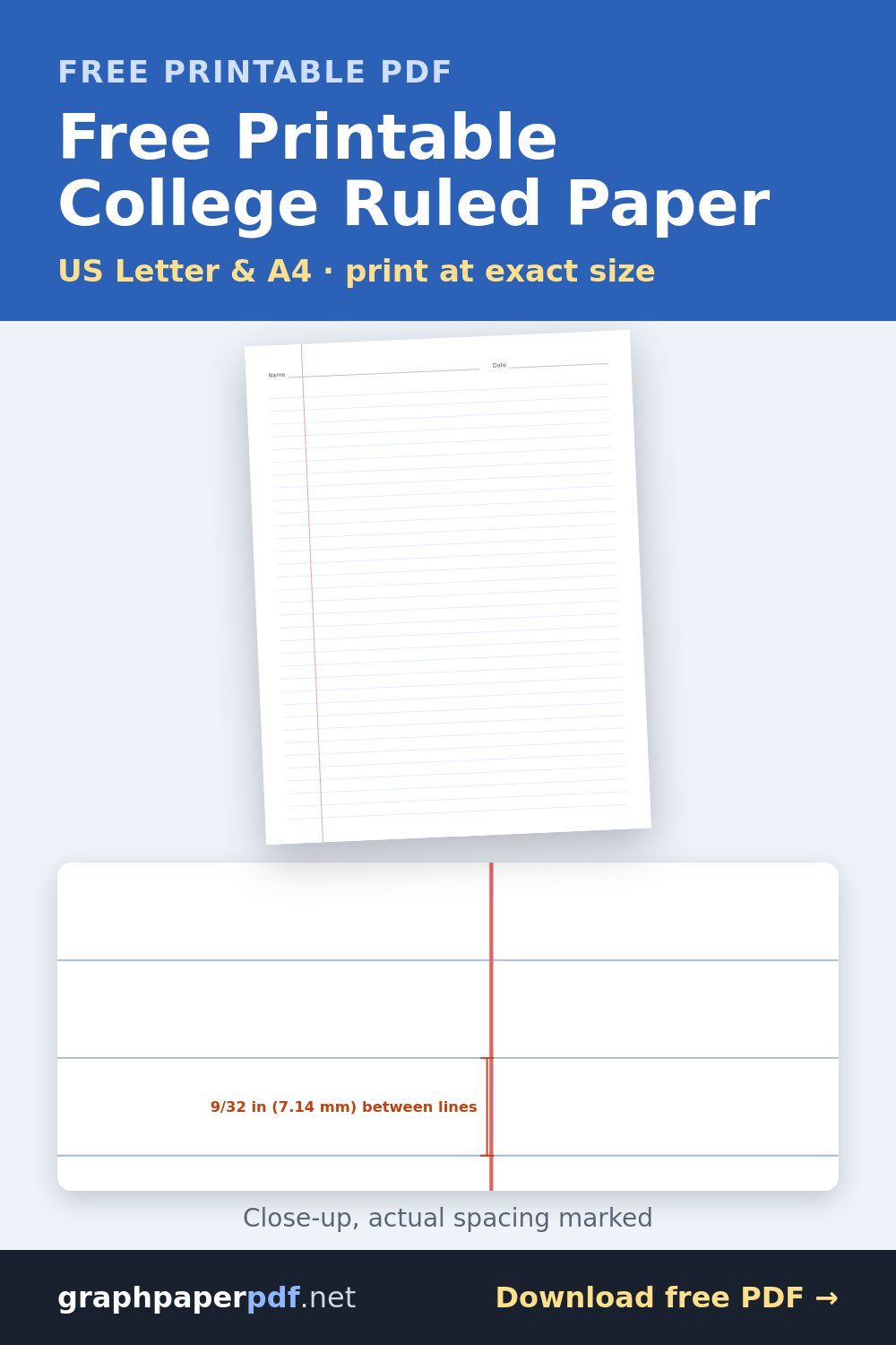 Free printable College ruled graph paper pin