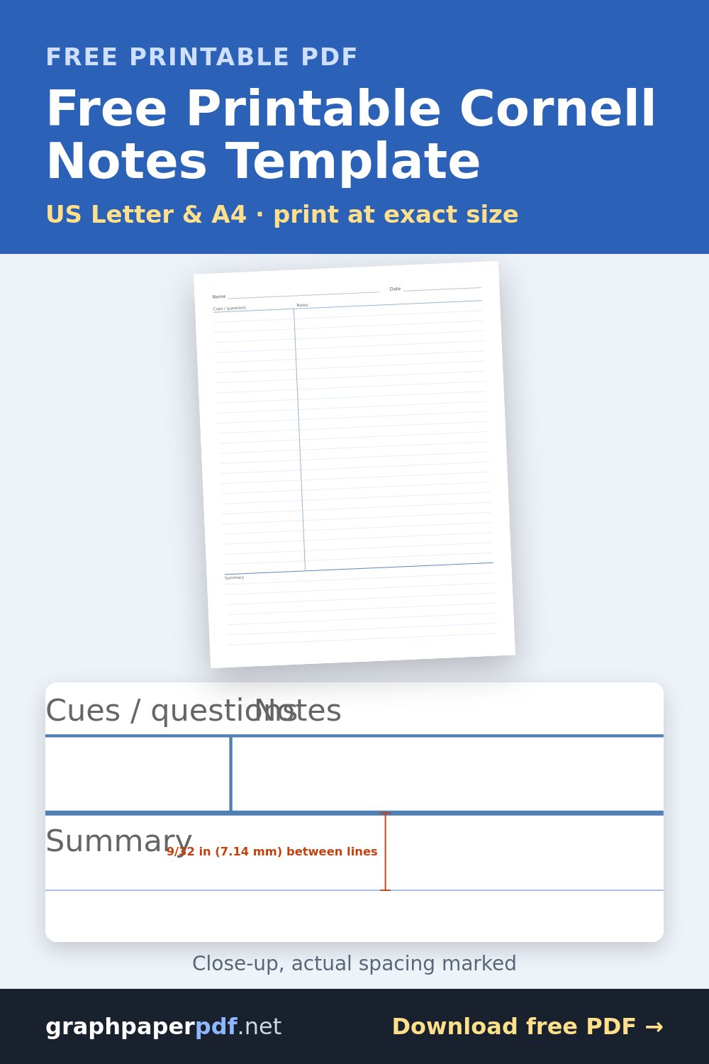 Free printable Cornell notes graph paper pin